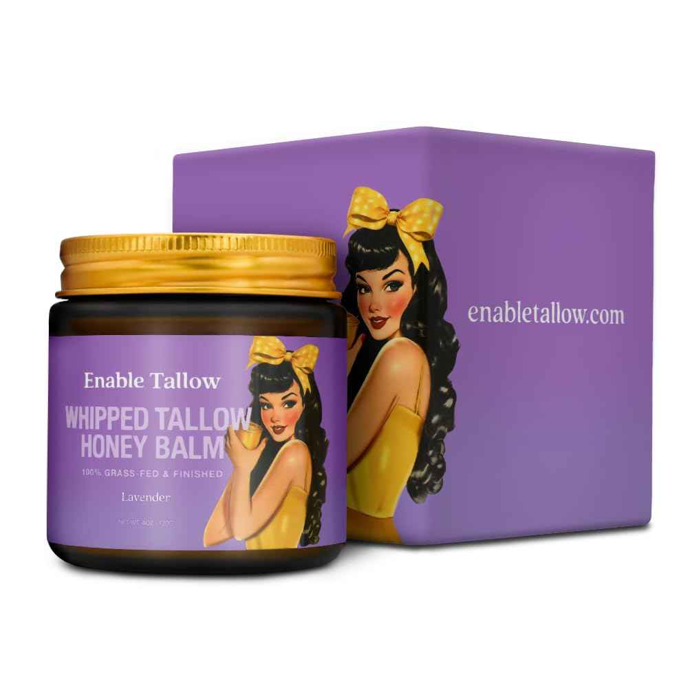 Enable Tallow Face & Body Cream – Whipped Beef Tallow & Manuka Honey Balm for Dry Skin, Eczema & Sensitive Skin – Natural Moisturizer, Lavender Scent, 4oz