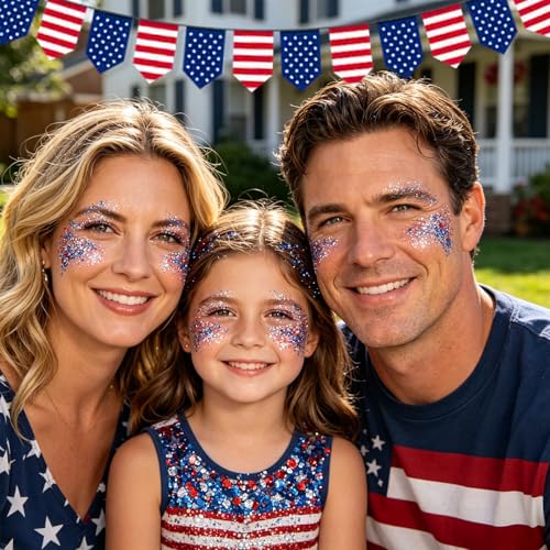 TOSOUATOP STAR X1 Patriotic Face & Body Glitter Stick for 4th of July & USA Outfits