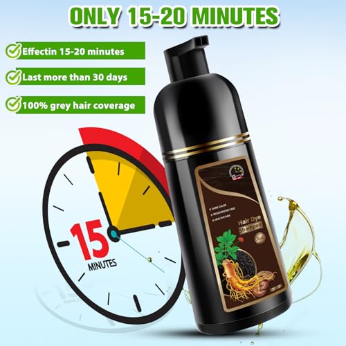 Temgofeau Dark Brown 3-in-1 Herbal Hair Dye Shampoo for Gray Hair - Men & Women