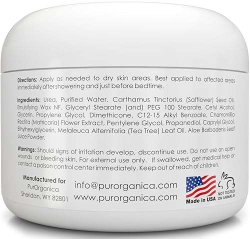 PurOrganica Urea Foot Cream 40% for Dry Cracked Heels & Calluses - 4 oz