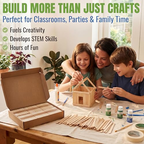 1500 Craft Sticks 4.5" Natural Wood Splinter-Free DIY