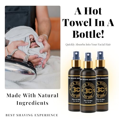 Black Widow Pro Shave Solution ? No-Mess Shave Spray Lotion with Hint of Mint, Hydrating Slick Shaving Lotion for Men & Women, Reduces Razor Burn & Skin Irritation for Smooth, Comfortable Shaves