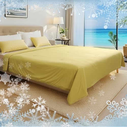LaffyLo Twin Size Cooling Comforter 60x80 Dusty Mustard Lightweight Bed Blanket