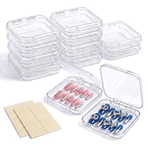 Press On Nail Storage Box Set - 12 Clear Display Cases + 60 Adhesive Tabs