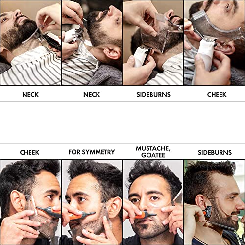 2PCS Men's Beard Shaping Tool Template, Beard Guide Shaper with Inbuilt Comb, Multi-liner Edges Shave for Curve/Straight/Neckline/Goatee/Sideburns (Clear-2pcs)