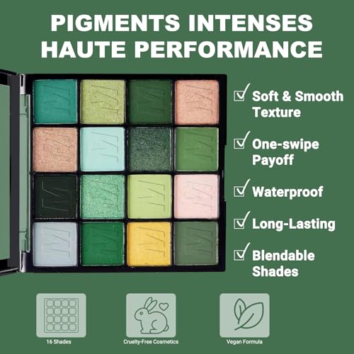 16 Colors Green Eyeshadow Palette – Waterproof Matte & Metallic