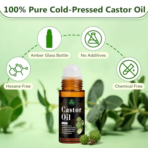 Organic Castor Oil Roll On ? 30ml (1 fl. oz) Pure Cold Pressed Roll On Castor Oil Organic, Castor Oil Roller Ball for Skin, Scalp, Neck, Hands, Joints, Waist & Belly Moisturizing Care