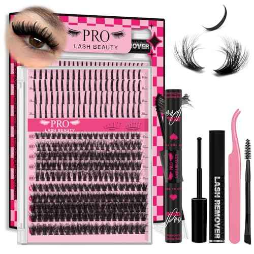 PROLASHBEAUTY Lash Clusters with Spikes Lash Clusters Kit 3D Style Individual Lashes Kit with Bond and Seal Lash Tweezers Remover Easy to Apply at Home (80D+100D-D-10-18mix)