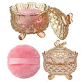 Body Powder Puff and Container set, 3.94" Small Crystal Glass Storage Jars with Dustproof Lid for Loose Powder with Soft Washable Reusable Fluffy Plush Puff (Butterfly-Amber)