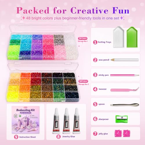 Redtwo 45,000 Pc Flatback Rhinestones Kit with Glue & Tools