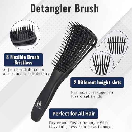BRUSHZOO Detangler Hair Brush with Hair Spray bottle, Hair Brush for Curly Hair, 9 Row Brush Wide Tooth comb (Green)