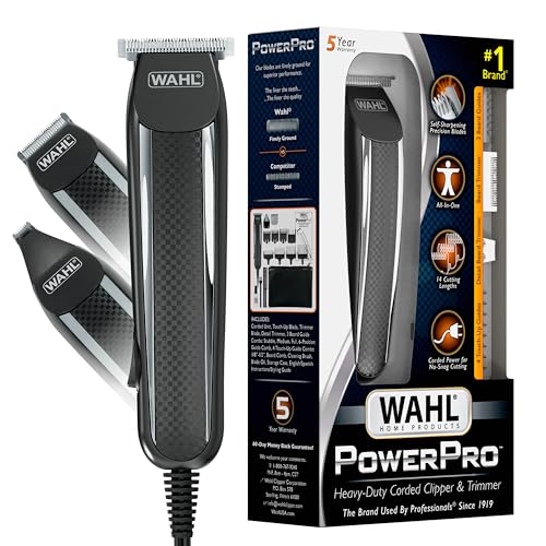 Wahl PowerPro Corded Detailer Trimmer Kit for Mens Grooming ? for Beard, Mustache, Stubble, Ear, Nose, & Body Grooming ? Model 9686