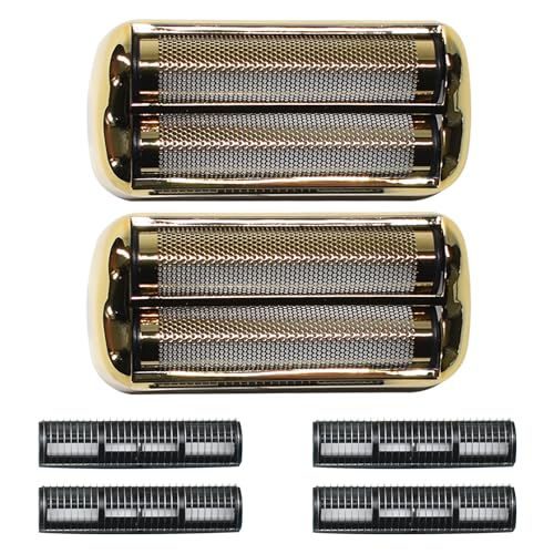 2PCS Replacement Foil and Cutters for BaBylissPRO Barberology Electric Shaver, Double Foil Shaver Replacement Head Compatible with BaBylissPRO FXFS2 Shaver (Gold)