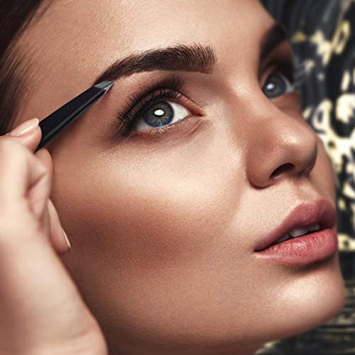 Precision Tweezers Set | Slanted & Pointed Tip Tweezers Kit | High Carbon Stainless Steel | Aligned & Hand-Filed Tweezer Set Professional | Hair Removal & Eyebrow Tweezer Set | Black