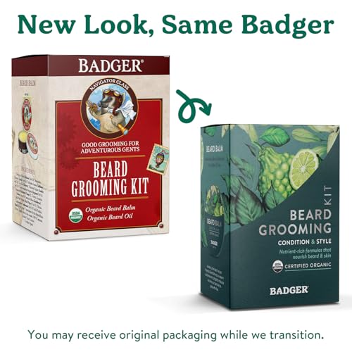 Badger Beard Grooming Kit, Organic Beard Oil Bottle + Organic Beard Balm Tin, Subtle Masculine Scent, Organic Mens Beard Care for Healthy Beard Growth, 2-Pack