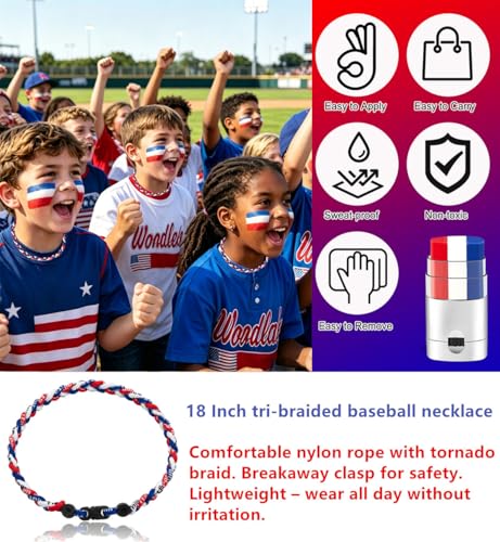 Patriotic Face Paint Stick & Baseball Necklace 2-in-1 Bundle