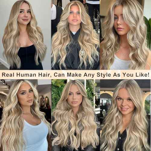 Highlight Lace Front Wig Human Hair 180% Density 13x4 HD Lace Frontal Wigs Pre Plucked with Baby Hair 24 Inch Colored Ash Brown to Beige Blonde to Platinum Blonde Brazilian Human Hair Glueless Wigs