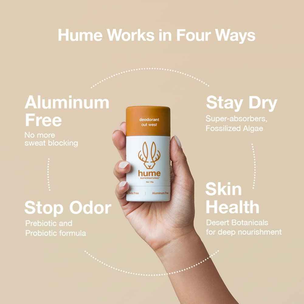 Hume Supernatural Aluminum Free Deodorant for Women & Men - Probiotic and Plant-Based, Long-Lasting Moisture Absorbing - Clean and Effective. (Out West - 2-Pack)