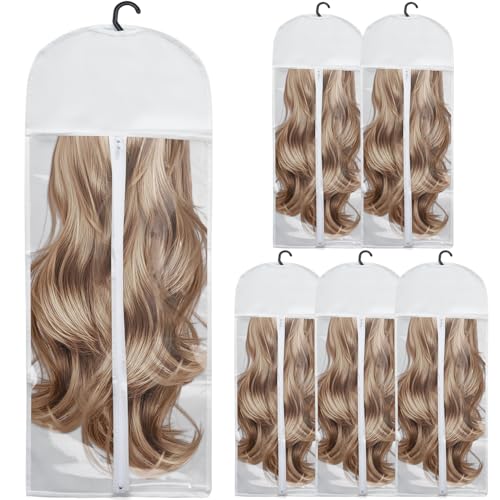 5Pcs Hair Extension Storage Bags with Hanger - Dust-Proof Wig Organizer