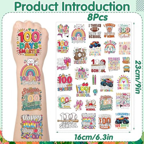 100 Days of School Temporary Tattoos - 200+ Stickers