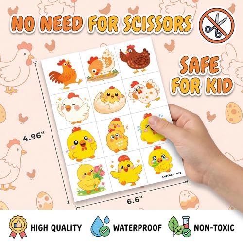96 PCS Chicken Temporary Tattoos for Kids - Farm Theme