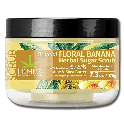 HEMPZ Sugar Body Scrub - Original Floral & bananas - All Natural Exfoliating Shea Butter, Sugar, and Salt - For Women, Men, and Teens - 7.3 fl oz