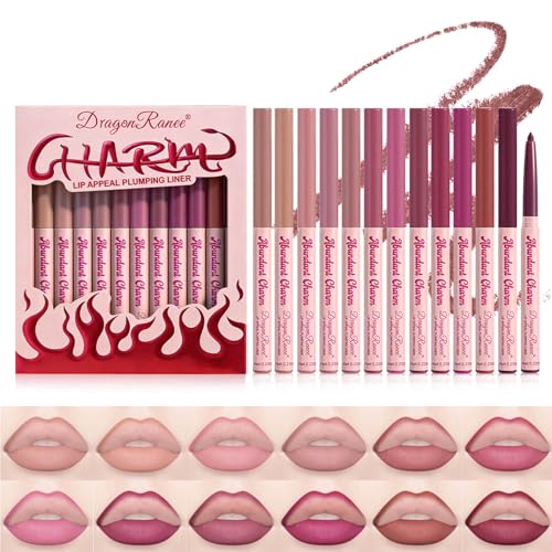 12-Piece Retractable Lip Liner Pencil Set - Waterproof Matte