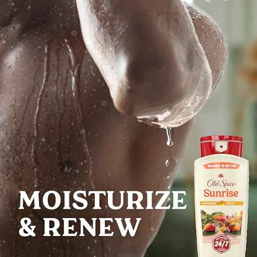 Old Spice Cleansing Body Wash for Men, 24/7 Shower Fresh with Lasting Scent, Moisturize & Renew, Gentle on Skin, Vitamin B3, Sunrise with Peach + Mandarin Peel Scent, 18 oz