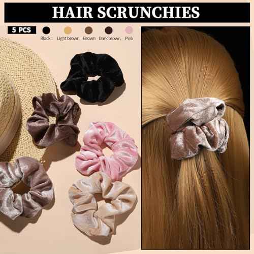 FANDAMEI Hair Ties Kit for Women, Velvet Scrunchies, Elastic Rubber Bands, Seamless Hair Ties, Hair Clips, Bobby Pins, U Shaped Hair Pins for Styling, Hair Accessories Kit