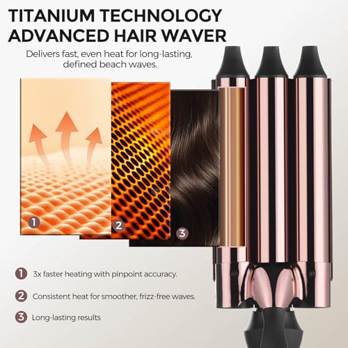 Rozamor 3 Barrel Curling Iron for Beach Waves - 1” Titanium Waver