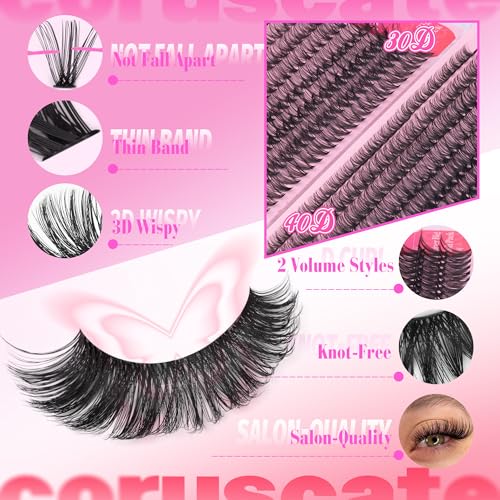 Lash Clusters Wispy 480pcs Eyelash Clusters 30D 40DCluster Eyelash Extensions 9-16mm Individual Lashes Natural False Eyelashes Cluster Lashes Extension DIY at Home by CORUSCATE