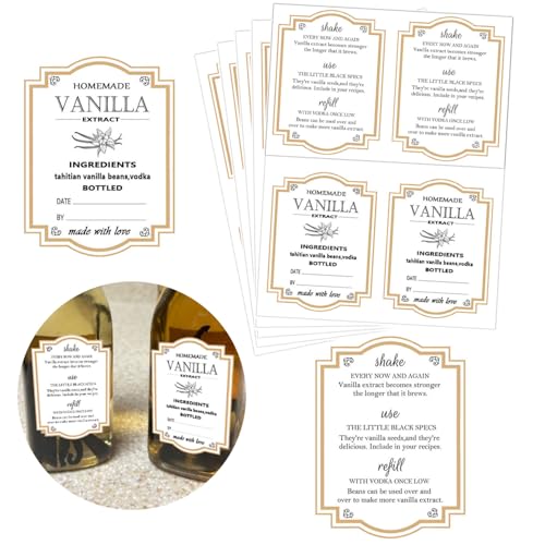 Homemade Vanilla Extract Labels - 100 Personalized Stickers with Instructions