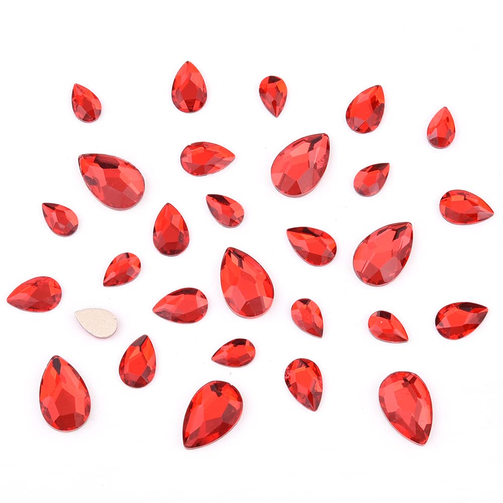 Tisslan 100pcs Red Crystals Pear Shapes 3 Size Flatback Glass Rhinestones for Crafts DIY Jewelry Making Beading Shoes Nails Art Supplies