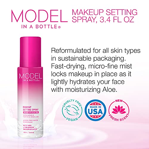 Model in a Bottle, Makeup Primer Original Setting Spray, Smooth, Matte Finish Finishing Spray, All Skin Types, 3.4 oz - 1 Pack