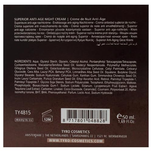 Tyro Superior Anti-Age Night Cream - Intensive Night Cream To Combat Multiple Signs Of Ageing - Helps Smooth Wrinkles - Restores The Skin¡¯S Resilience, Elasticity And Natural Radiance - 1.69 Oz