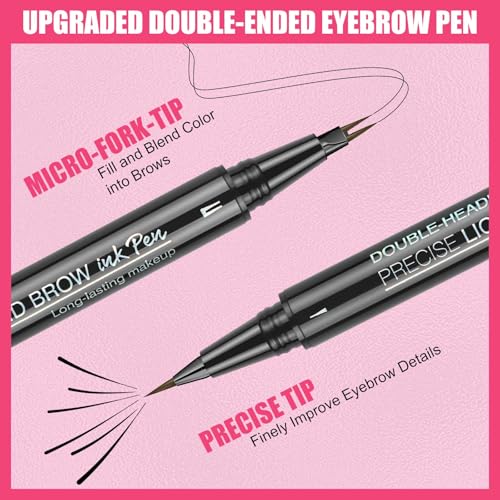 Mascara Black Volume and Length & Microblading Eyebrow Pen, 4D Silk Fiber Mascara Natural and False Effect, Waterproof Eyebrow Pencil Brown Hair Like Natural Liquid Eyebrow Pen Medium Brown