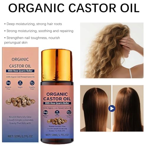 Organic Castor Oil with Rose Quartz Roller for Face & Body - 1.7 Fl Oz