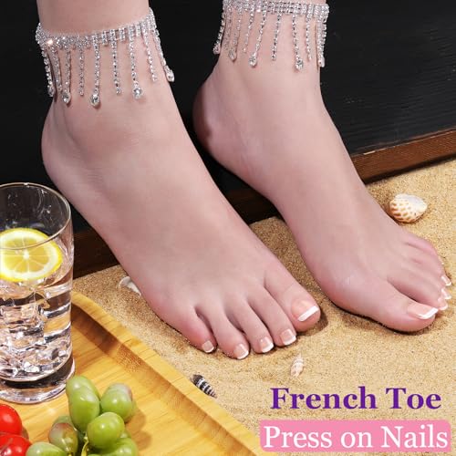 Teenitor Press on Toenails 240pc 15 Sizes French Tip Toe Nails