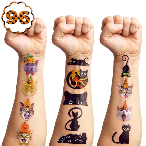 Black Cat Temporary Tattoos - 96 Pieces Party Favors