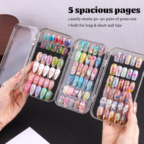 Fcozpjk Press On Nail Organizer Case - Tri-Fold Clear Acrylic Storage