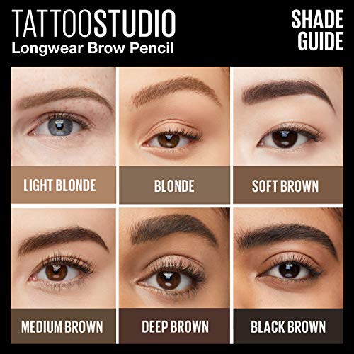 Maybelline TattooStudio Waterproof Eyebrow Pencil, Medium Brown
