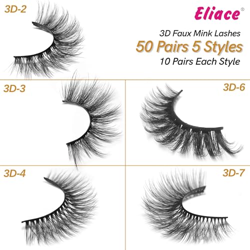 Eliace 50 Pairs Wispy False Eyelashes 14mm Cat Eye Faux Mink