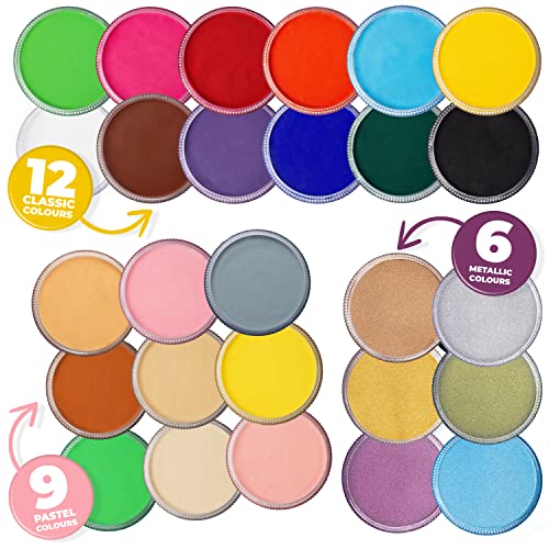 Blue Squid PRO Face Paint - Classic Black and White (30gm), 12 Brushes, Professional Water Based Single Cake Face & Body Paint Makeup Supplies for Adults Kids Halloween Facepaint
