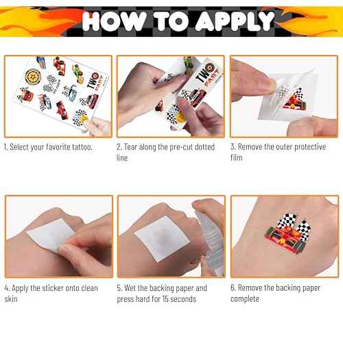 96 PCS Racing Car Pre-Cut Temporary Tattoos for Kids | Super Cute Racing Car Themed Birthday Party Favors, Supplies, Decorations, Fake Tattoo Stickers (Multiple)