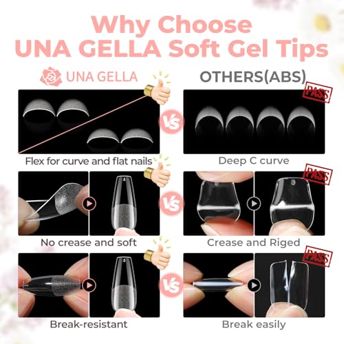 UNA GELLA Medium Coffin Nail Tips 504Pcs, 12 Sizes – Pre-Buffed, Half Matte