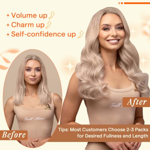 Full Shine Ash Blonde Micro Bead Hair Extensions 20 Inch 50G - Seamless Human Hair Weft for Wedding & Styling