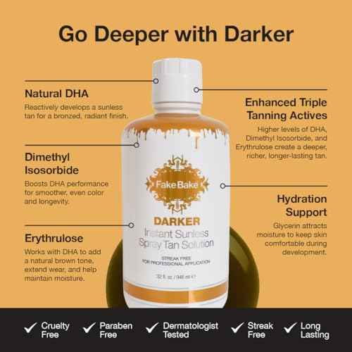 Fake Bake Darker Spray Tan Solution Sunless Self Tanner for Professional Airbrush Machine Long-Lasting Face & Body Glow Bronzing Self Tanning for Women & Men - 32 fl Oz