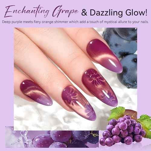 Makartt Purple Cat Eye Gel Nail Polish - 10ml Magnetic Elegant Holographic Glitter Gel Polish with Magnet Stick, Long-Lasting, UV/LED Soak Off Home DIY Manicure - Grape