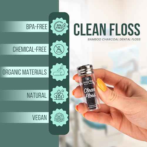 Living Well Bamboo Charcoal Dental Floss ? Natural, Vegan, Biodegradable, PFAS-Free ? Eco-Friendly Floss with Glass Jar ? Zero Waste Oral Care