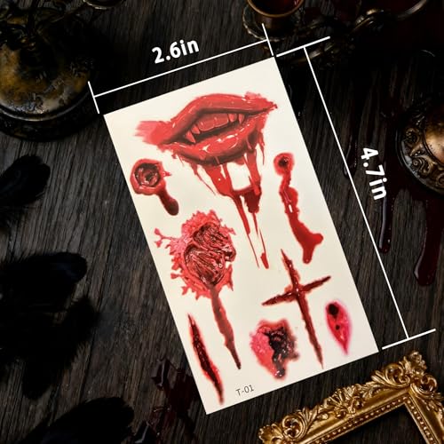 Horror Temporary Tattoo Stickers - Zombie Scars & Blood (10-Pack)